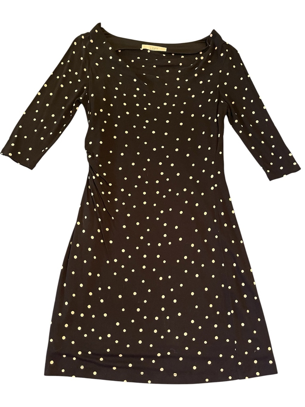 LOFT Black Dress with White Polka Dots - 3/4 Sleeve Boatneck Sz MP